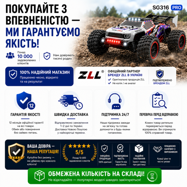 Радиоуправляемая машинка SG316 PRO 4WD RC внедорожник на пульте до 40 км/ч детская машинка джип для бездорожья быстрая машин