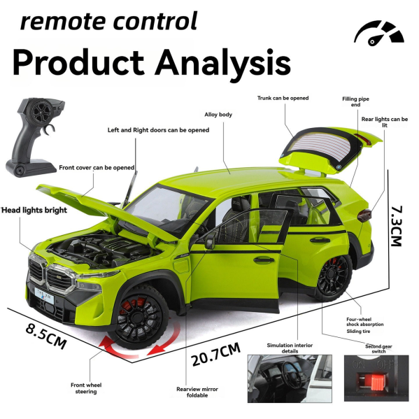 Радиоуправляемая машинка BMW XM 1:24 — металлическая RC модель, свет, звук, дым, открываются двери, 2.4GHz пульт, подарочная Радиоуправляемая машинка BMW XM 1:24 — металлическая RC модель, свет, звук, дым, открываются двери, 2.4GHz пульт, подарочная