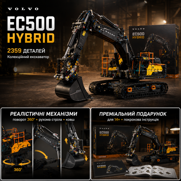 Конструктор Technic Volvo EC500 Hybrid 2359 деталей в стиле LEGO, гусеничный экскаватор, строительная техника