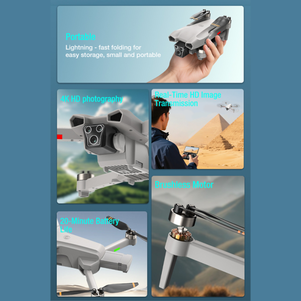 Квадрокоптер дрон L107 PRO 4K с двойной камерой FPV WiFi БК моторы до 200 м складной радиоуправляемый дрон кейс