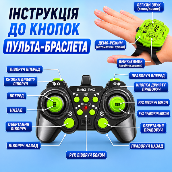 Радиоуправляемая машинка HOSHI 1611 MAX 1:16 4WD с управлением жестами и пультом, трюковая машинка на радиоуправлении
