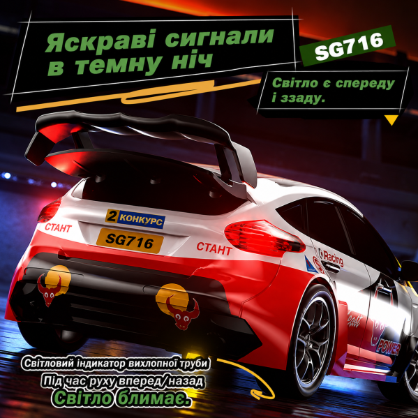 Машинка на радиоуправлении ZLL SG716 1:24 4WD, RC дрифт авто на пульте, спортивный автомобиль до 20 км/ч, LED подсветка