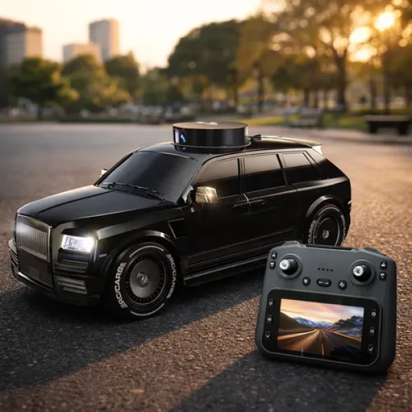 Радиоуправляемая машинка Rolls-Royce Cullinan FPV 1:18 4WD с камерой 720P, экраном 4.5", Wi-Fi, дрифт, 20 км/ч, 2 комплекта колес