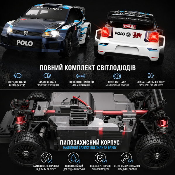 Радиоуправляемая машинка MJX Hyper Go 14304 VW Polo R WRC 1:14 Brushless 4WD до 42 км/ч, RC модель на пульте управления