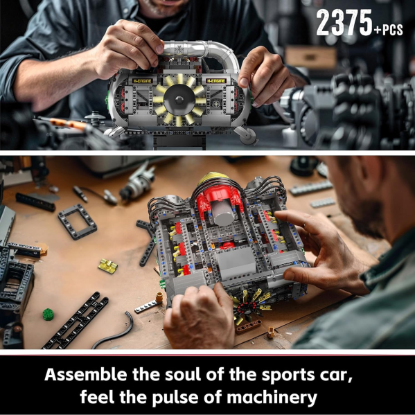 Конструктор двигатель Flat-6 Mould King 10181 с электромотором 2375 деталей — модель оппозитного двигателя, механический двигатель