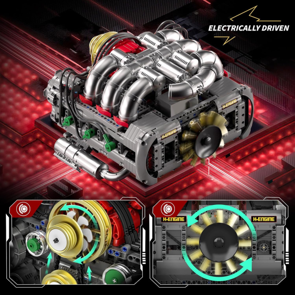 Конструктор двигатель Flat-6 Mould King 10181 с электромотором 2375 деталей — модель оппозитного двигателя, механический двигатель