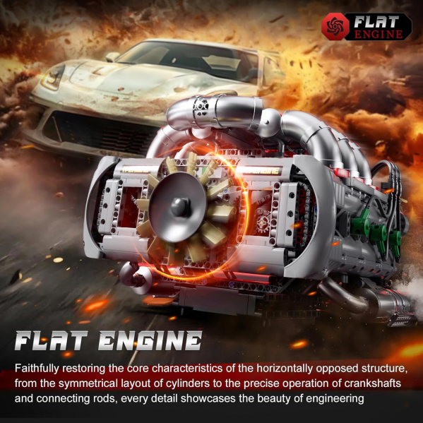 Конструктор двигатель Flat-6 Mould King 10181 с электромотором 2375 деталей — модель оппозитного двигателя, механический двигатель