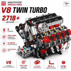 Конструктор двигатель V8 Mould King 10130 с электромотором 2718 деталей модель двигателя V8 Twin Turbo, механический двигатель,