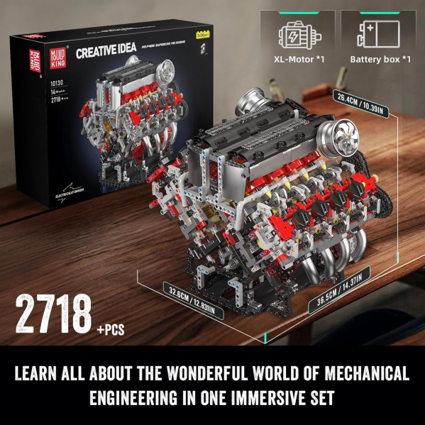 Конструктор двигатель V8 Mould King 10130 с электромотором 2718 деталей модель двигателя V8 Twin Turbo, механический двигатель, Конструктор двигатель V8 Mould King 10130 с электромотором 2718 деталей модель двигателя V8 Twin Turbo, механический двигатель,