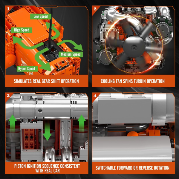 Конструктор двигатель грузовика Mould King 10200 Inline-6 Turbo с электромотором 3236 деталей модель рядного 6-цилиндрового двигат Конструктор двигатель грузовика Mould King 10200 Inline-6 Turbo с электромотором 3236 деталей модель рядного 6-цилиндрового двигат