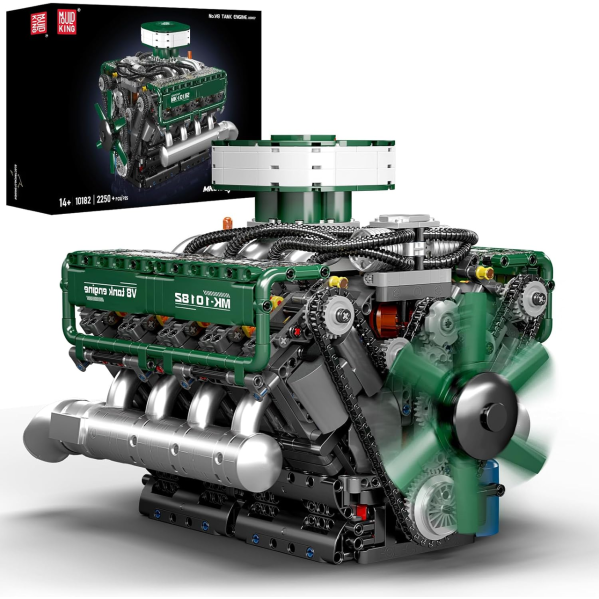 Конструктор двигатель танка V8 Mould King 10182 с электромотором 2250 деталей модель двигателя V8, механический двигатель Конструктор двигатель танка V8 Mould King 10182 с электромотором 2250 деталей модель двигателя V8, механический двигатель