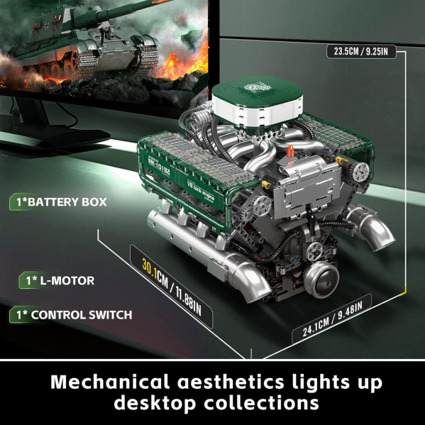 Конструктор двигатель танка V8 Mould King 10182 с электромотором 2250 деталей модель двигателя V8, механический двигатель Конструктор двигатель танка V8 Mould King 10182 с электромотором 2250 деталей модель двигателя V8, механический двигатель