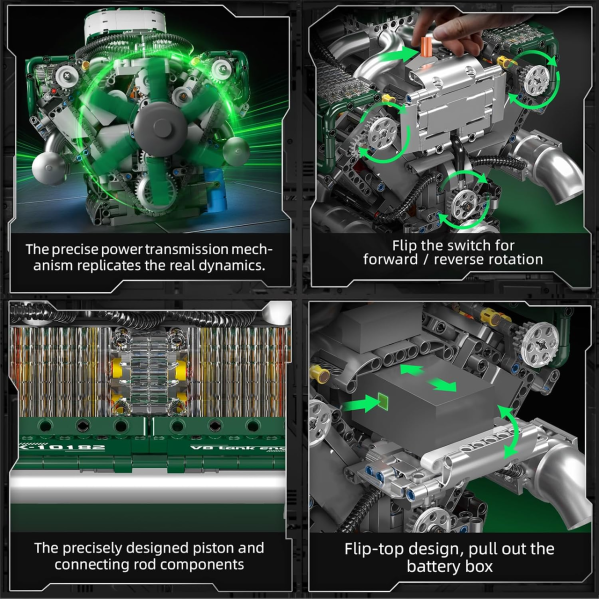 Конструктор двигатель танка V8 Mould King 10182 с электромотором 2250 деталей модель двигателя V8, механический двигатель Конструктор двигатель танка V8 Mould King 10182 с электромотором 2250 деталей модель двигателя V8, механический двигатель