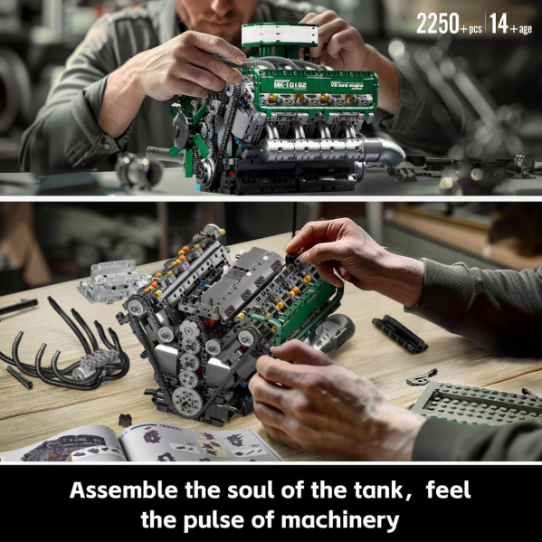 Конструктор двигатель танка V8 Mould King 10182 с электромотором 2250 деталей модель двигателя V8, механический двигатель Конструктор двигатель танка V8 Mould King 10182 с электромотором 2250 деталей модель двигателя V8, механический двигатель