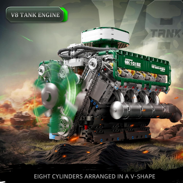 Конструктор двигатель танка V8 Mould King 10182 с электромотором 2250 деталей модель двигателя V8, механический двигатель Конструктор двигатель танка V8 Mould King 10182 с электромотором 2250 деталей модель двигателя V8, механический двигатель