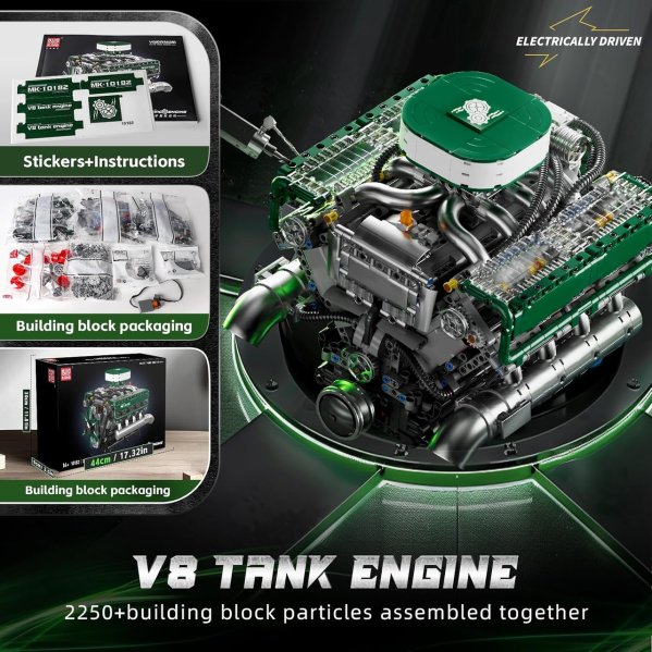 Конструктор двигатель танка V8 Mould King 10182 с электромотором 2250 деталей модель двигателя V8, механический двигатель Конструктор двигатель танка V8 Mould King 10182 с электромотором 2250 деталей модель двигателя V8, механический двигатель