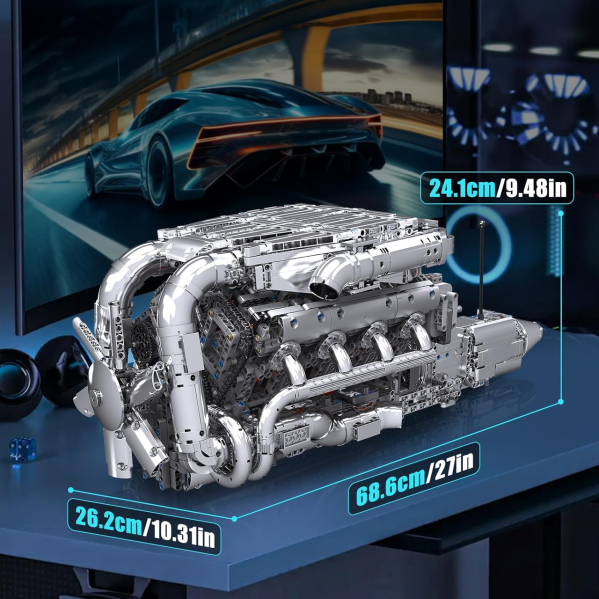 Конструктор двигатель W16 Twin Turbo Mould King 10168 с электромотором 2899 деталей — модель двигателя W16, механический двигатель Конструктор двигатель W16 Twin Turbo Mould King 10168 с электромотором 2899 деталей — модель двигателя W16, механический двигатель