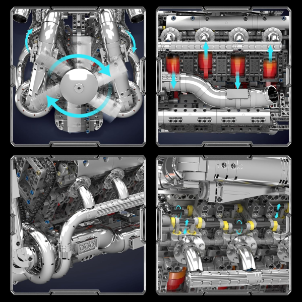 Конструктор двигатель W16 Twin Turbo Mould King 10168 с электромотором 2899 деталей — модель двигателя W16, механический двигатель Конструктор двигатель W16 Twin Turbo Mould King 10168 с электромотором 2899 деталей — модель двигателя W16, механический двигатель