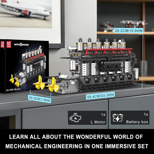 Конструктор двигателя авианосца Inline-6 Mould King 10209 с электромотором 3222 детали рядного 6-цилиндрового дизельного двигателя Конструктор двигателя авианосца Inline-6 Mould King 10209 с электромотором 3222 детали рядного 6-цилиндрового дизельного двигателя