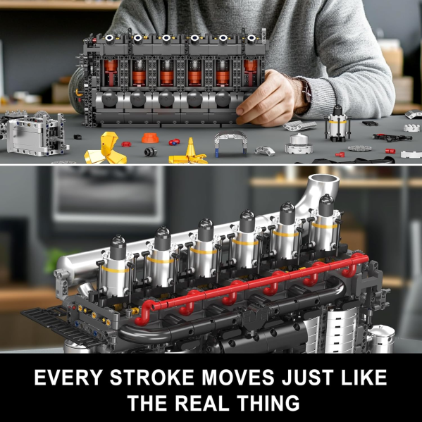Конструктор двигателя авианосца Inline-6 Mould King 10209 с электромотором 3222 детали рядного 6-цилиндрового дизельного двигателя Конструктор двигателя авианосца Inline-6 Mould King 10209 с электромотором 3222 детали рядного 6-цилиндрового дизельного двигателя