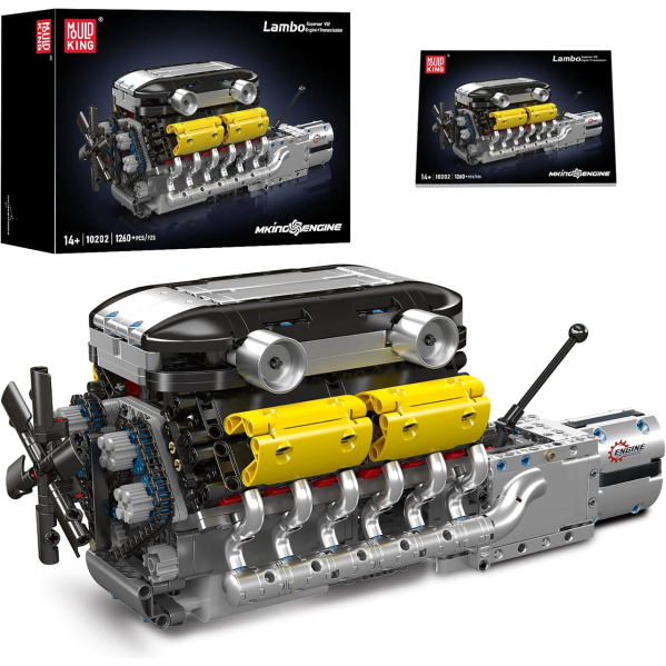 Конструктор двигатель V12 Mould King 10202 с электромотором 1260 деталей модель двигателя V12 с коробкой передач, STEM конструктор Конструктор двигатель V12 Mould King 10202 с электромотором 1260 деталей модель двигателя V12 с коробкой передач, STEM конструктор