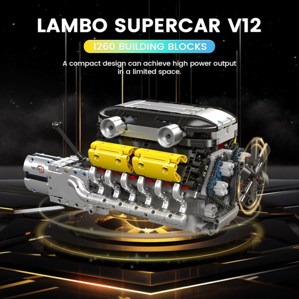 Конструктор двигатель V12 Mould King 10202 с электромотором 1260 деталей модель двигателя V12 с коробкой передач, STEM конструктор Конструктор двигатель V12 Mould King 10202 с электромотором 1260 деталей модель двигателя V12 с коробкой передач, STEM конструктор