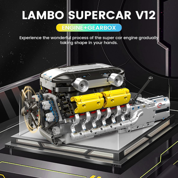 Конструктор двигатель V12 Mould King 10202 с электромотором 1260 деталей модель двигателя V12 с коробкой передач, STEM конструктор Конструктор двигатель V12 Mould King 10202 с электромотором 1260 деталей модель двигателя V12 с коробкой передач, STEM конструктор