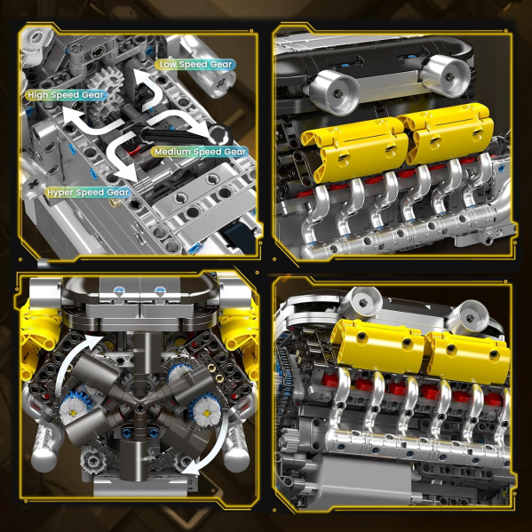 Конструктор двигатель V12 Mould King 10202 с электромотором 1260 деталей модель двигателя V12 с коробкой передач, STEM конструктор Конструктор двигатель V12 Mould King 10202 с электромотором 1260 деталей модель двигателя V12 с коробкой передач, STEM конструктор