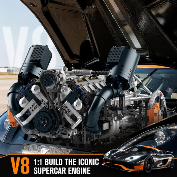 Конструктор двигателя V8 Hyper Mould King 10248 3192 детали - модель двигателя суперкара V8, механический STEM конструктор Конструктор двигателя V8 Hyper Mould King 10248 3192 детали - модель двигателя суперкара V8, механический STEM конструктор