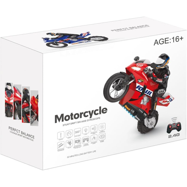 Радиоуправляемый мотоцикл 1:16 RC Motorcycle 360 Drift Racing на пульте управления, дрифт 360°, самобалансировка, аккумулятор Радиоуправляемый мотоцикл 1:16 RC Motorcycle 360 Drift Racing на пульте управления, дрифт 360°, самобалансировка, аккумулятор