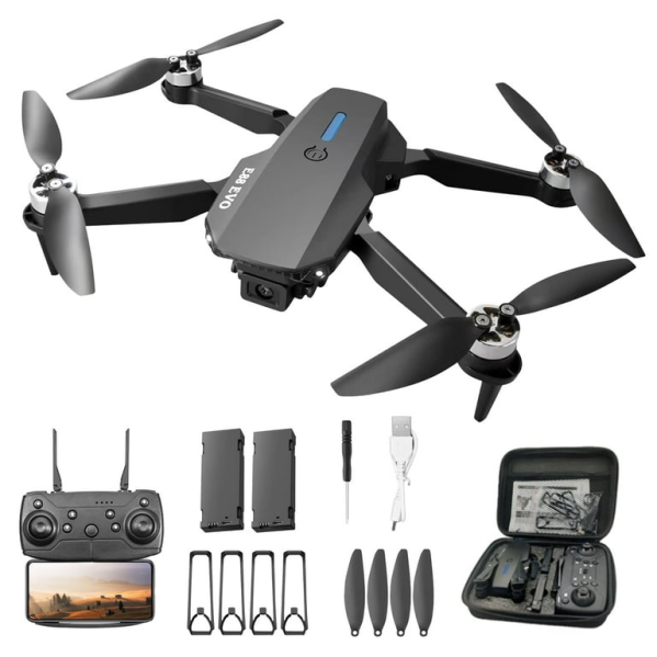 Квадрокоптер E88 EVO с камерой 4K HD FPV, бесщеточные моторы, до 150 м, до 20 мин полёта, кейс, 2 аккумулятора Квадрокоптер E88 EVO с камерой 4K HD FPV, бесщеточные моторы, до 150 м, до 20 мин полёта, кейс, 2 аккумулятора