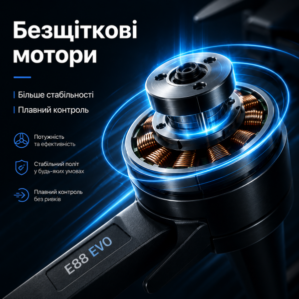 Квадрокоптер E88 EVO с камерой 4K HD FPV, бесщеточные моторы, до 150 м, до 20 мин полёта, кейс, 2 аккумулятора Квадрокоптер E88 EVO с камерой 4K HD FPV, бесщеточные моторы, до 150 м, до 20 мин полёта, кейс, 2 аккумулятора