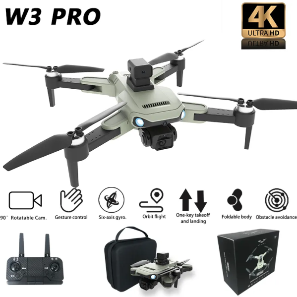 Квадрокоптер с камерой W3 PRO - дрон БК моторы 4K 5G, датчик помех, до 40 мин. полета + кейс + 1 аккумулятор