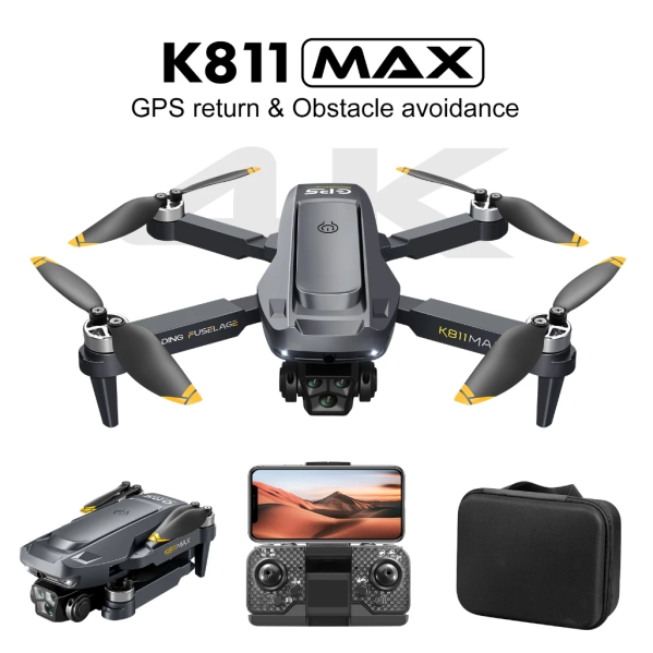 Квадрокоптер дрон с камерой K811 Max с 4K HD, GPS, БК моторы до 500 м. до 12 мин. полета + кейс Квадрокоптер дрон с камерой K811 Max с 4K HD, GPS, БК моторы до 500 м. до 12 мин. полета + кейс