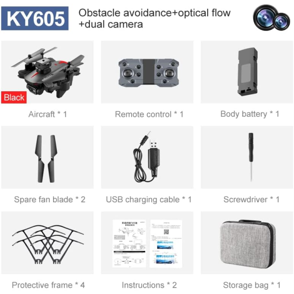 Квадрокоптер с камерой KY605 Pro Mini Drone - 4K, БК моторы 150 м. до 15 хв. + кейс Квадрокоптер с камерой KY605 Pro Mini Drone - 4K, БК моторы 150 м. до 15 хв. + кейс