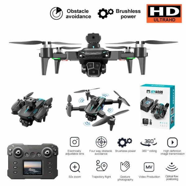Квадрокоптер с камерой KY605 Pro Mini Drone - 4K, БК моторы 150 м. до 15 хв. + кейс Квадрокоптер с камерой KY605 Pro Mini Drone - 4K, БК моторы 150 м. до 15 хв. + кейс