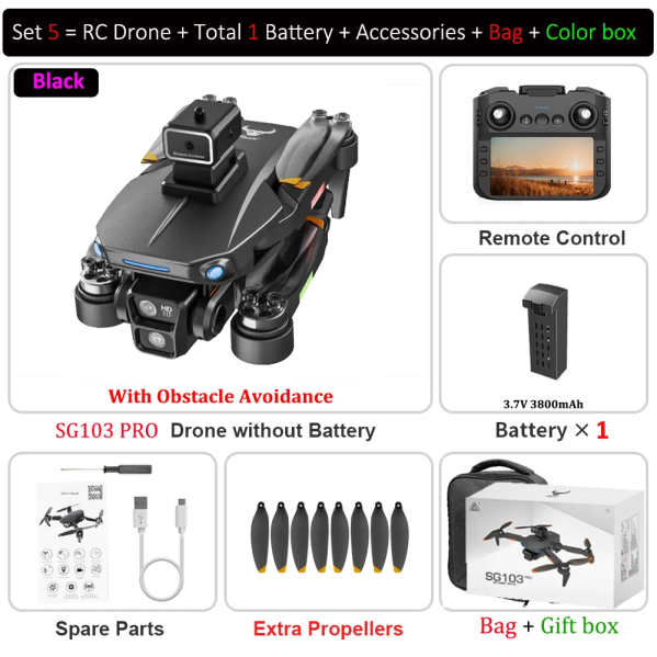 Квадрокоптер SG103 PRO GPS дрон с экраном и камерой HD – до 25 мин полета без смартфона управление через экран