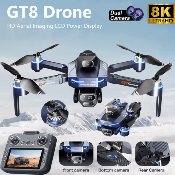 Квадрокоптер GT8 с камерой 4K, бесколлекторные моторы, оптическое позиционирование, обход препятствий, FPV 5G Wi-Fi, складной дрон Квадрокоптер GT8 с камерой 4K, бесколлекторные моторы, оптическое позиционирование, обход препятствий, FPV 5G Wi-Fi, складной дрон