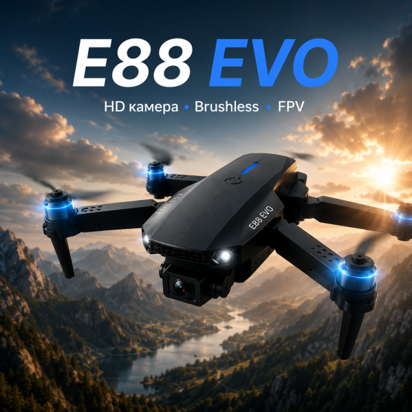 Квадрокоптер E88 PRO 4K FPV дрон с камерой бесщеточный складной WiFi до 150 м для начинающих и детей 2 АКБ Квадрокоптер E88 PRO 4K FPV дрон с камерой бесщеточный складной WiFi до 150 м для начинающих и детей 2 АКБ