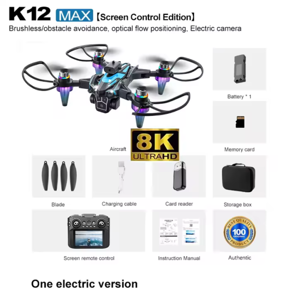 Квадрокоптер K12 MAX с HD-камерой, RC пультом управления, Wi-Fi FPV, складной дрон с удержанием высоты, автовзлетом Квадрокоптер K12 MAX с HD-камерой, RC пультом управления, Wi-Fi FPV, складной дрон с удержанием высоты, автовзлетом
