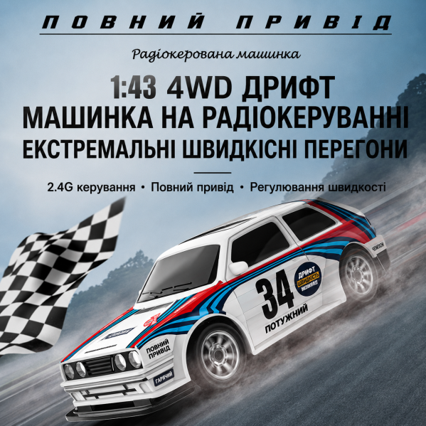 Радиоуправляемая машинка KFPLAN KF34 1:43 4WD для дрифта, RC дрифт-кар на пульте, пропорциональное управление, LED, 15 км/ч, аккум Радиоуправляемая машинка KFPLAN KF34 1:43 4WD для дрифта, RC дрифт-кар на пульте, пропорциональное управление, LED, 15 км/ч, аккум