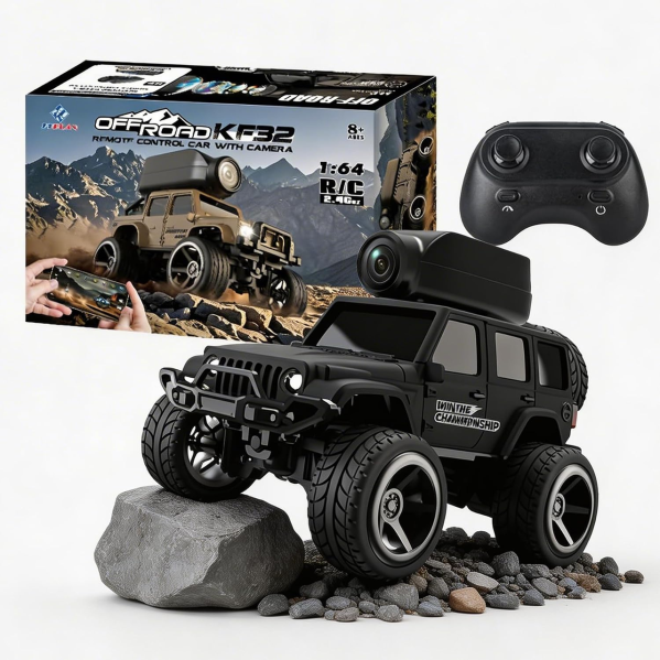 Радиоуправляемая машинка KFPLAN KF32 1:64 2WD с камерой 480P, мини RC FPV внедорожник на пульте 2.4GHz, аккумулятор 150mAh
