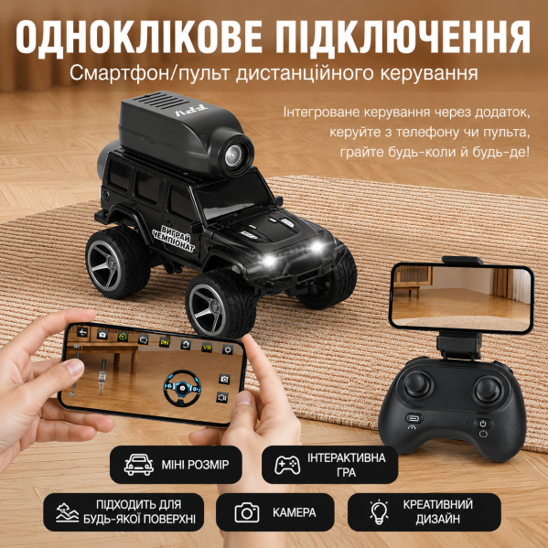 Мини-машина на радиоуправлении KFPLAN KF32 1:64 с FPV камерой 480P, RC авто 2WD на пульте 2.4GHz, пропорциональное управление