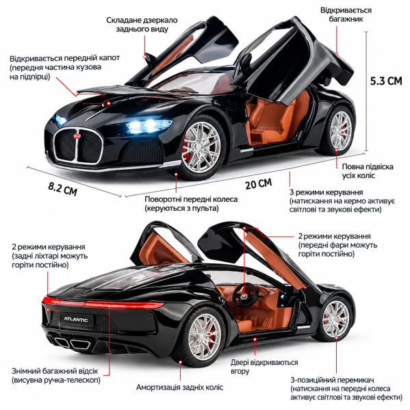 Радиоуправляемая машинка Bugatti Atlantic 1:24 металлическая RC модель спорткара на пульте, радиоуправляемая машинка, свет, звук Радиоуправляемая машинка Bugatti Atlantic 1:24 металлическая RC модель спорткара на пульте, радиоуправляемая машинка, свет, звук