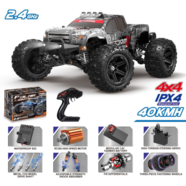 Радиоуправляемая машинка HS14301 1:14 4WD на пульте RC внедорожник до 40 км/ч, вездеход 4x4, 2 аккумулятора 7.4V