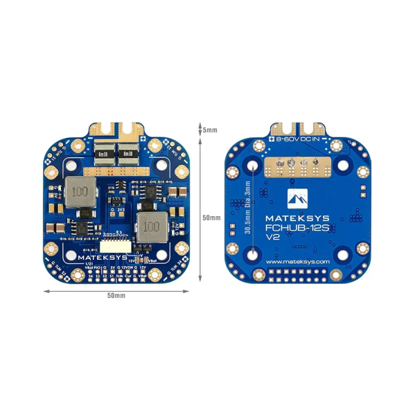Плата распределения питания Matek FCHUB-12S V2 PDB для дронов и X-Class — 3–12S LiPo, 4×70A, датчик тока 440A, BEC 5V/12V, BLHeli3 Плата распределения питания Matek FCHUB-12S V2 PDB для дронов и X-Class — 3–12S LiPo, 4×70A, датчик тока 440A, BEC 5V/12V, BLHeli3